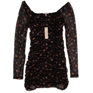 BCBGeneration Women's Black Square Neck Ditsy Floral Ruched Dress NWT Large BCBG